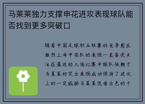 马莱莱独力支撑申花进攻表现球队能否找到更多突破口 马莱莱独力支撑申花进攻表现球队能否找到更多突破口